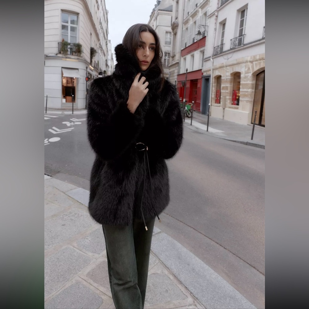 New ZARA Faux Fur Belted Coat - Picture 11 of 16